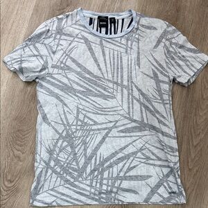 BOSS Light Gray Palm-Print Crew Neck T-Shirt